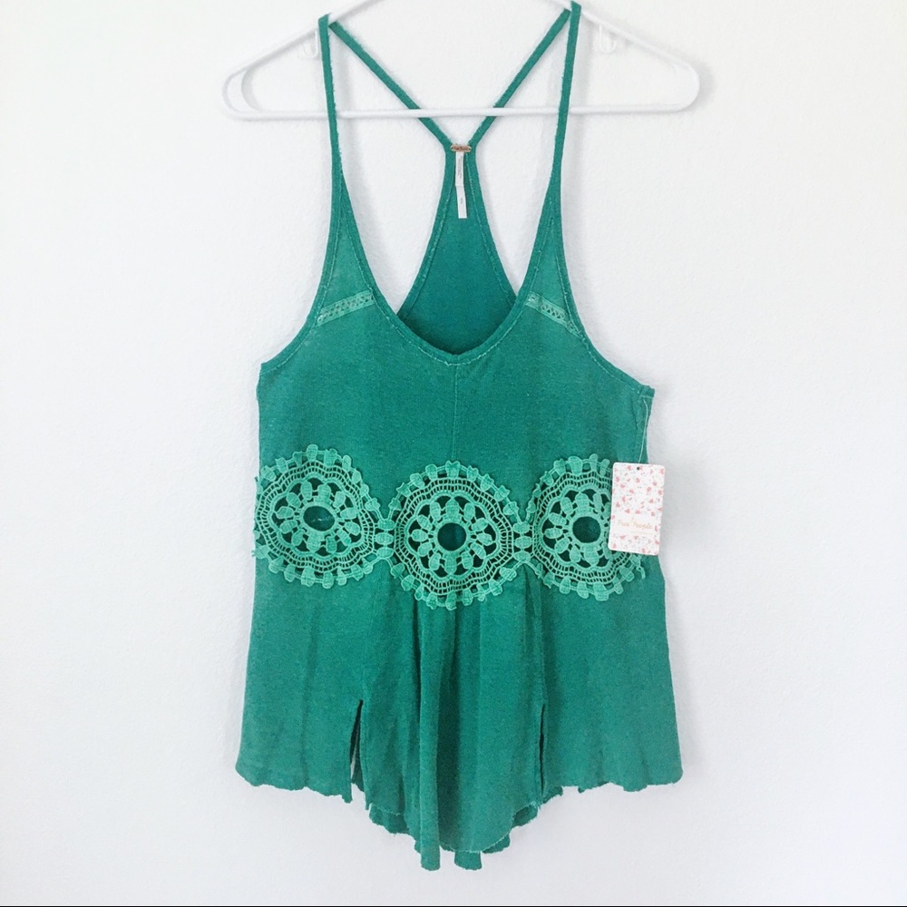 NWT Free People Sundial Crochet Tank Shamrock
